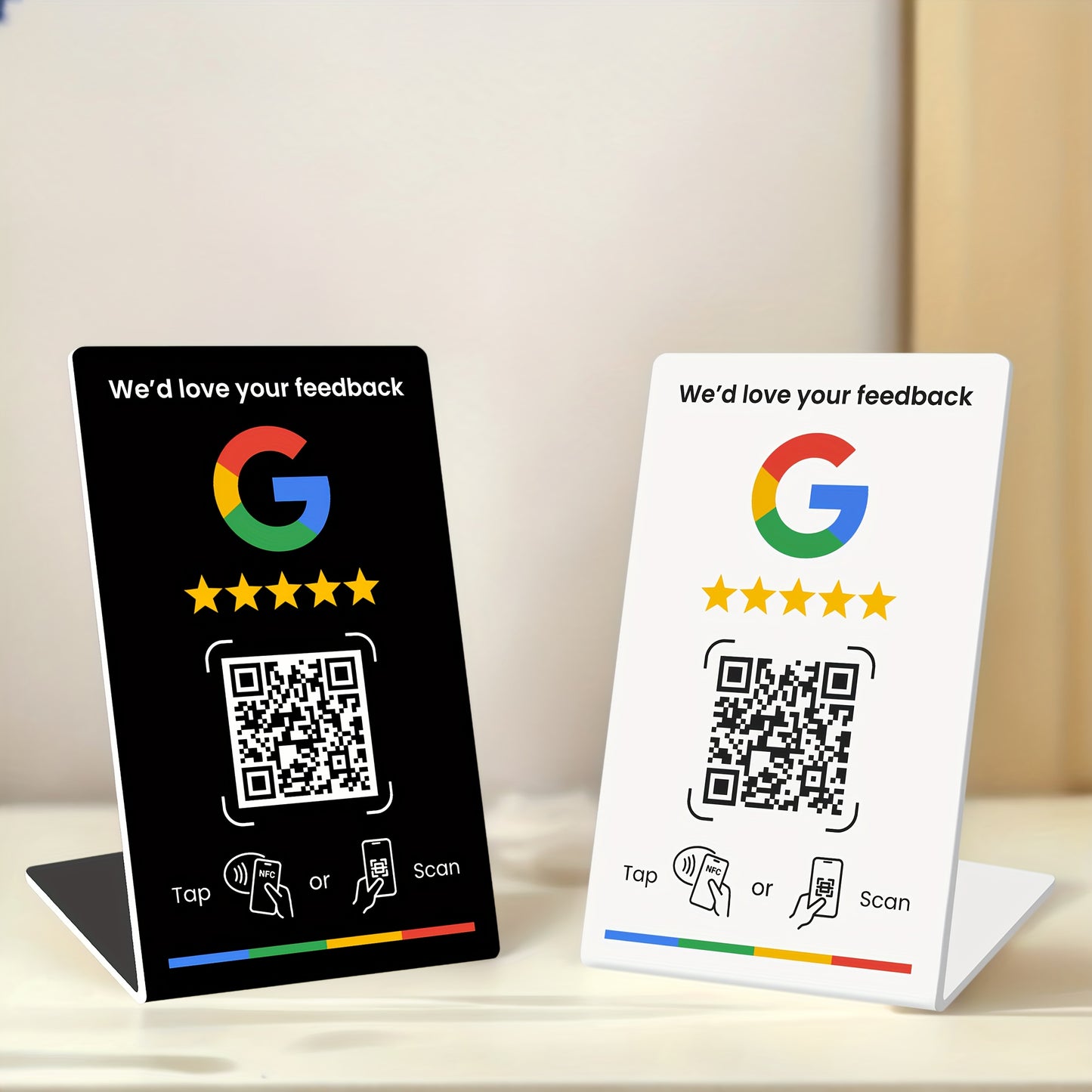 NFC Tap & QR Code, Easy Setup with Review Link Management, Durable PVC, Perfect for Google Reviews and Social Media Integration, Social Media Stand