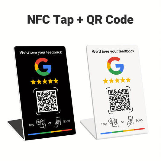 NFC Tap & QR Code, Easy Setup with Review Link Management, Durable PVC, Perfect for Google Reviews and Social Media Integration, Social Media Stand